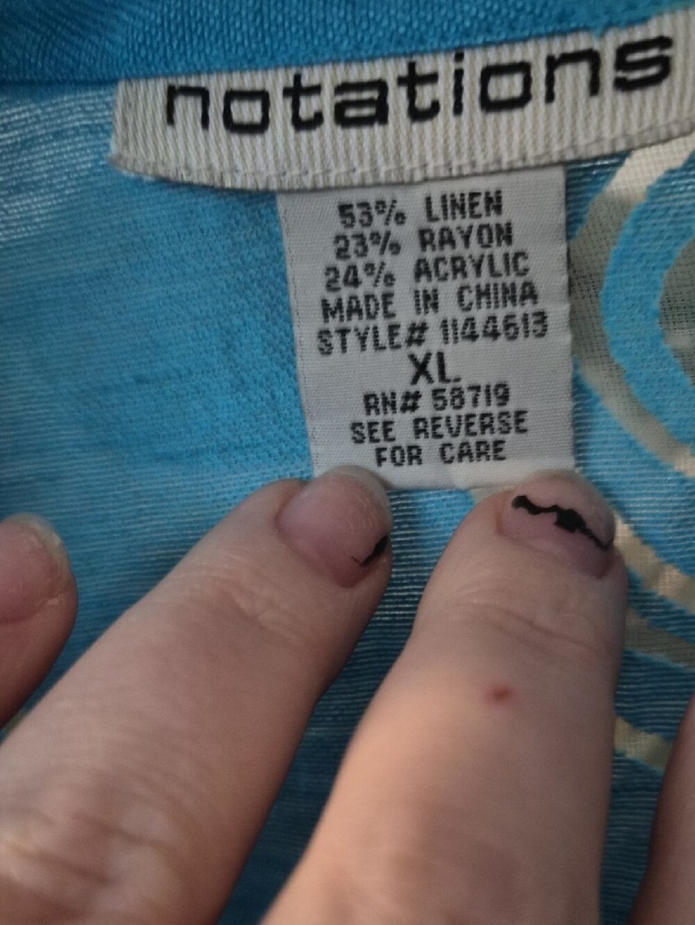Notations Turquoise Button-Up Shirt with Swirl Accent - Picture 3 of 6